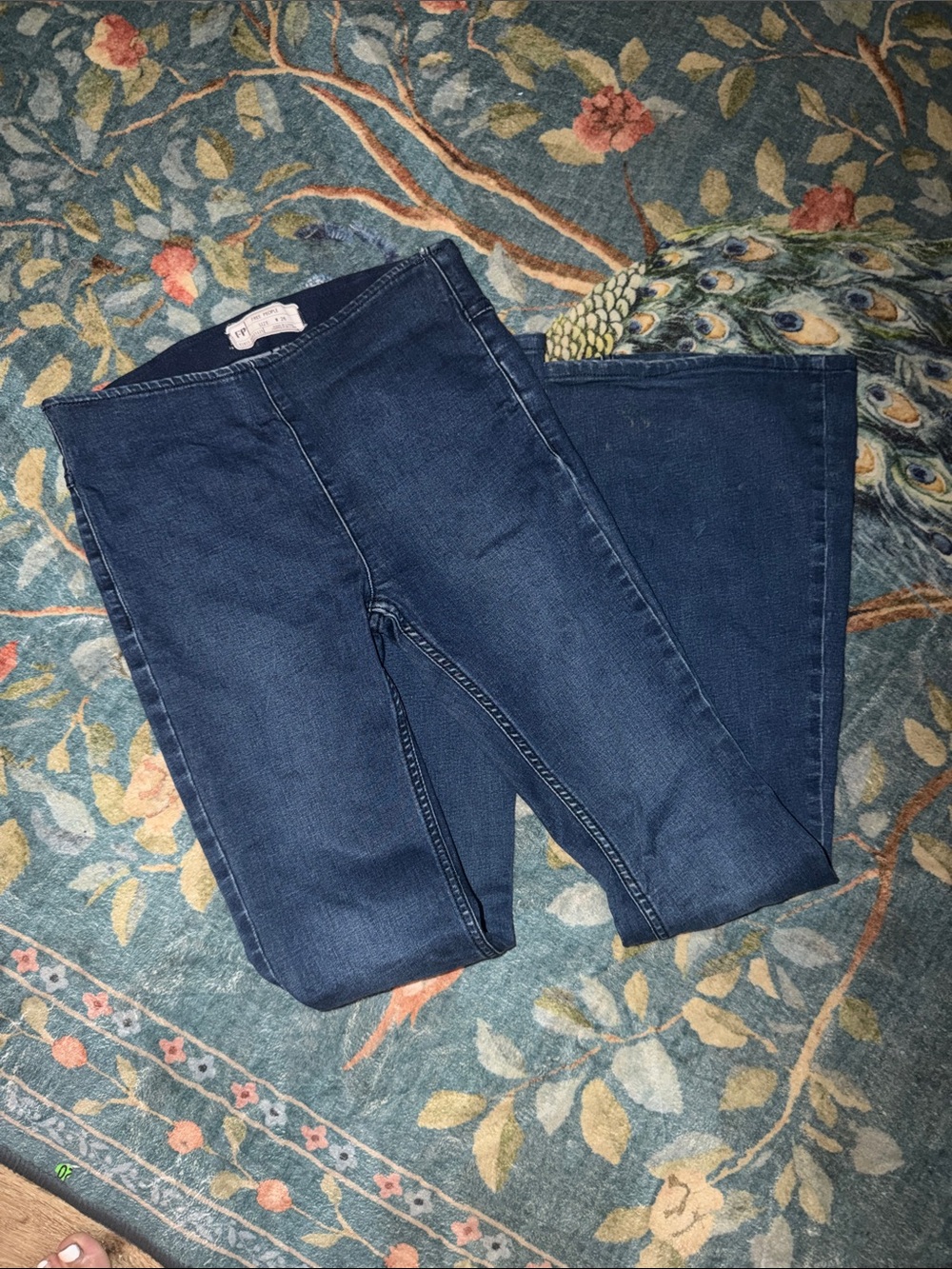 Free People Dark Blue Flare Jeans - High-Rise Pull-On